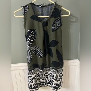 Adele Altman Elegant Olive and Black Patterned Top XS/S Made in Italy